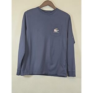 Vineyard‎ Vines Blue Santa Whale Graphic Long Sleeve Pocket T-Shirt